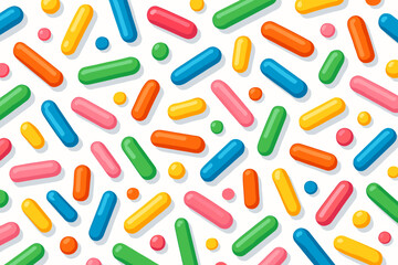 Colorful Candy Sprinkles. Close-up of vector illustration colorful candy sprinkles scattered on a white surface, vibrant and