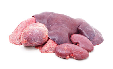 Raw beef offal assortment.