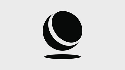 A black circle with a curved line and a shadow on a light gray background in a simple graphic design