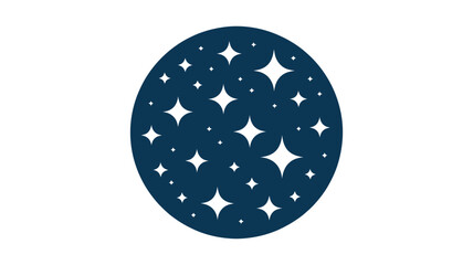 A dark blue circle filled with various sizes of white stars scattered across the entire circular shape