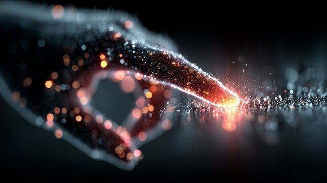 Stunning digital touch interface activates vibrant glowing particles, symbolizing innovation and future technology.