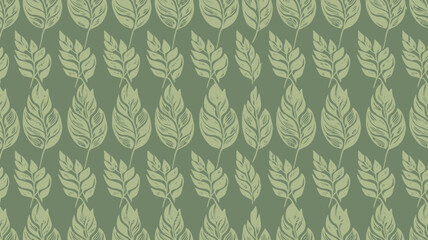 Repeated pattern featuring stylized leaves in shades of green creating a nature inspired design look