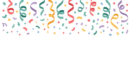 A festive array of colorful confetti and streamers against a clean white background celebration design
