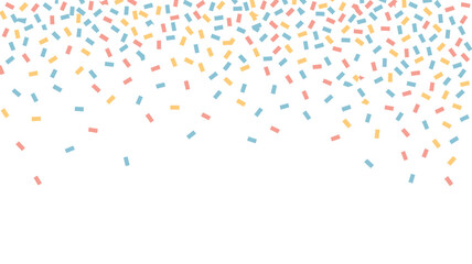 A simple background with falling pastel confetti in shades of pink yellow and blue on white background