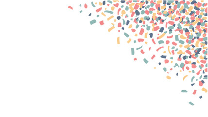 Scattered confetti in pastel colors creating a festive corner border on a white background design element