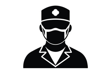shows medic dressed in medical coat and wearing a mask