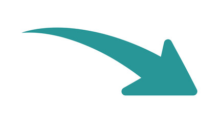 A teal curved arrow pointing downwards and to the right on a white background in a simple design