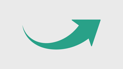 A teal curved arrow pointing to the right on a light gray background in a simple graphic design style