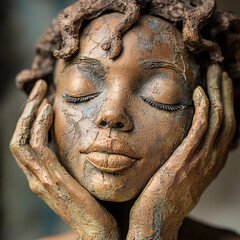 an elegant abstract sculpture of a female head