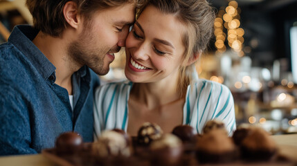 Defocused young couple at romantic chocolate tasting experience faceless culinary indulgence sensory journey sweet moments together gourmet education intimate activity