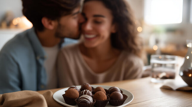 Defocused young couple at romantic chocolate tasting experience faceless culinary indulgence sensory journey sweet moments together gourmet education intimate activity