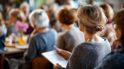 Defocused passengers at destination lecture learning about port faceless travelers at educational seminar travel enrichment cultural preparation informed tourism with copy