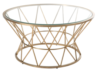 Contemporary Chic Coffee Table — Transparent Tempered Glass and Gold Wireframe Design