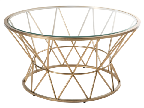 Contemporary Chic Coffee Table — Transparent Tempered Glass and Gold Wireframe Design