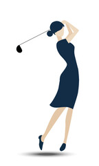  Golfer woman full golf swing follow through