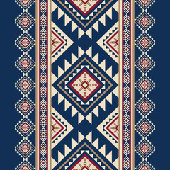Obraz premium Geometric ethnic Navajo seamless abstract pattern. Native American ethnic repeat vector illustration. For background , wallpaper, clothing, decorative, textile, texture, ornament, wrapping, batik