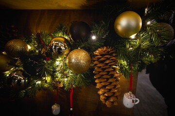 Festive Christmas Garland with Pinecones and Baubles