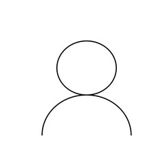 A simple representation of a person with a circular head and curved shoulders in black outline drawing
