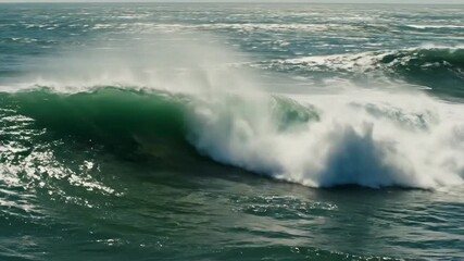 Experience the thrill of a powerful ocean wave crashing with dynamic energy, perfect for surf documentaries and ocean conservation campaigns