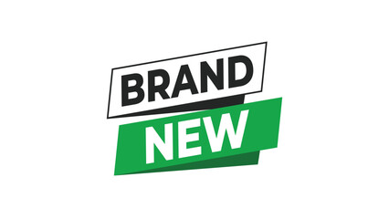 Brand new marketing label design, a vibrant graphic element featuring bold black text on white and contrasting white text on green. Vector