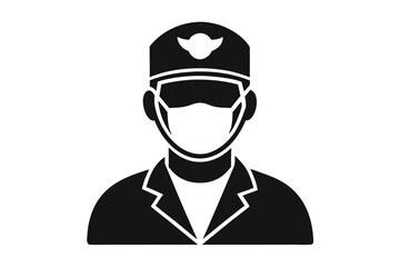 silhouette shows pilot in uniform, covering his face with mask