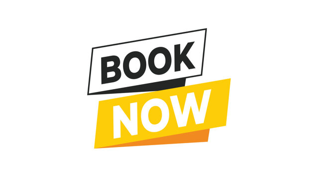 Book now button sign for online reservations and immediate service bookings, essential call to action marketing web element. Vector