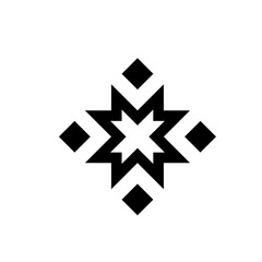 Illustration of a stylized eight pointed star with diamond shapes in a symmetrical pattern design