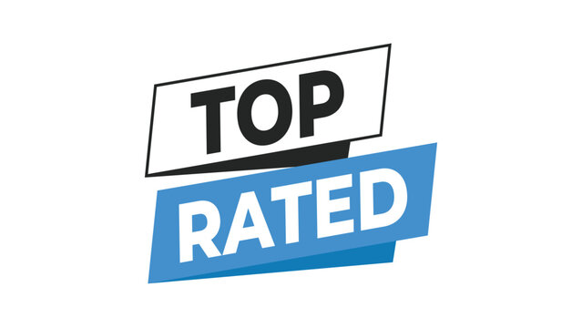 Top rated blue and white graphic badge for premium quality product and service excellence, customer satisfaction, and high reviews. Vector