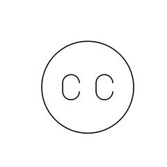 Illustration of a simple black outline circle containing two letter c characters inside on white background