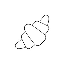 A simple line drawing of a croissant with a curved shape and layered design on a white background