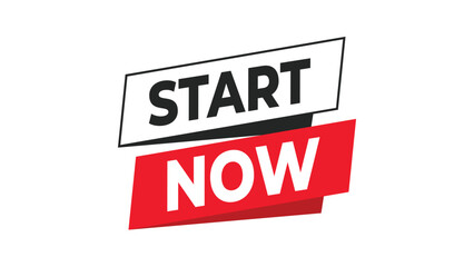Dynamic start now banner with white and red contrasting colors, bold typography, for immediate action, new beginnings, urgency, and prompt engagement Vector