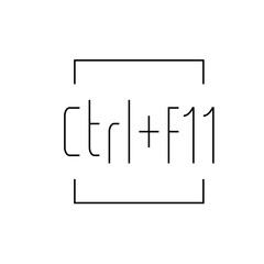Illustration of ctrl plus f eleven keyboard shortcut with thin black lines and square brackets above and below