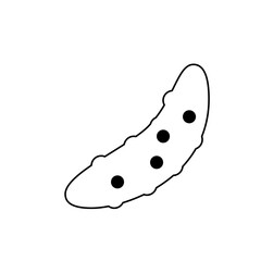 Outline drawing of a pickle with bumpy texture and four black dots arranged down the center shape