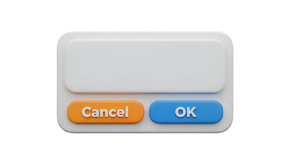 Sleek 3D render of cancel and ok buttons for app or website design, perfect for UI/UX mockups, user interface design, and interactive prototypes