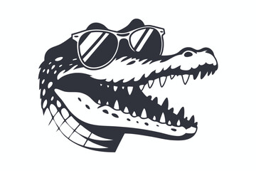 Obraz premium Stylish crocodile in sunglasses showcases a head silhouette with open mouth and teeth