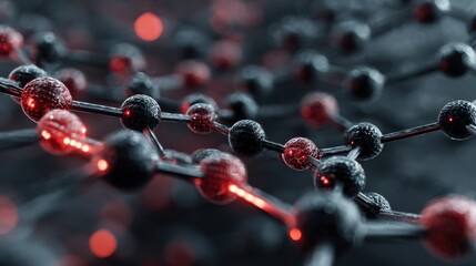 Abstract molecular structure with glowing red particles