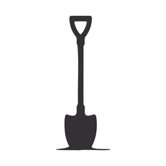 Illustration of a dark gray shovel with a triangular handle and a rounded blade on a white background © tinybrushcreations