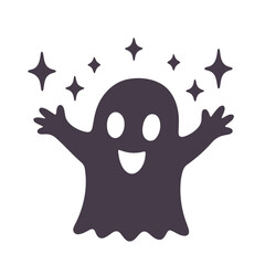 A cartoon ghost with a smiling face and outstretched arms surrounded by twinkling stars illustration