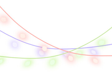 String of colorful glowing holiday lights isolated on transparent background