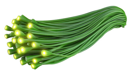 Green fiber optic bundle with glowing tips isolated on a transparent background
