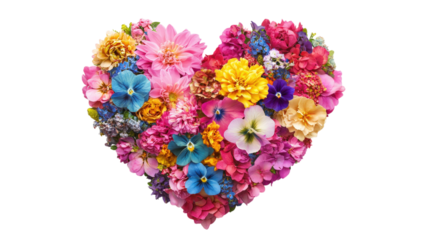 Heart shaped flower arrangement isolated on a transparent background