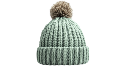 Knitted beanie with pompom isolated on a transparent background