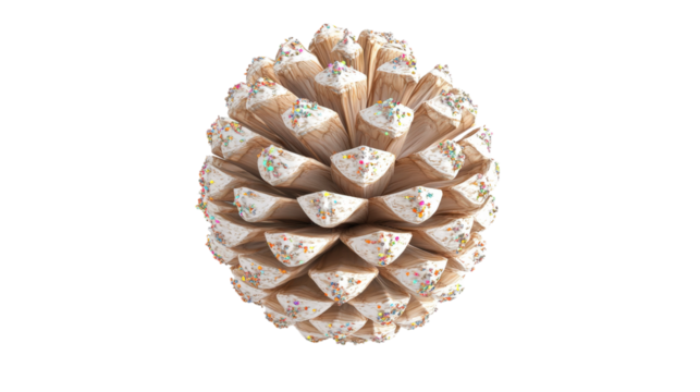 Pinecone with White Frost and Sprinkles isolated on a transparent background
