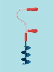 Hand Ice Auger Illustration | Manual Ice Drill Tool Vector on Blue Background