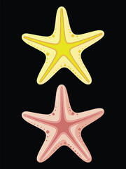 Colorful Starfish Illustration Set | Yellow and Pink Sea Star Vector on Black Background