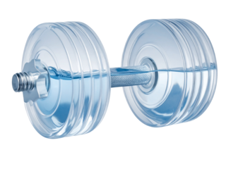 Transparent dumbbell filled with water, symbolizing light fitness and hydration