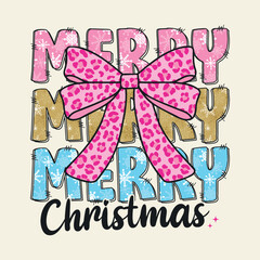 Merry christmas with leopard print bow, sublimation t-shirt design