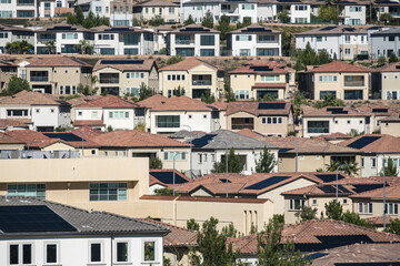 New valley view suburban homes in the northwest San Fernando Valley area of Los Angeles California. 