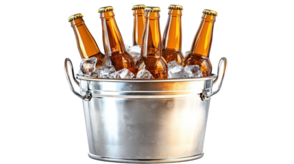 Beer Bottles In Ice Bucket isolated on a transparent background