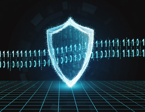 Digital shield protecting binary code data security concept - Powered by Adobe